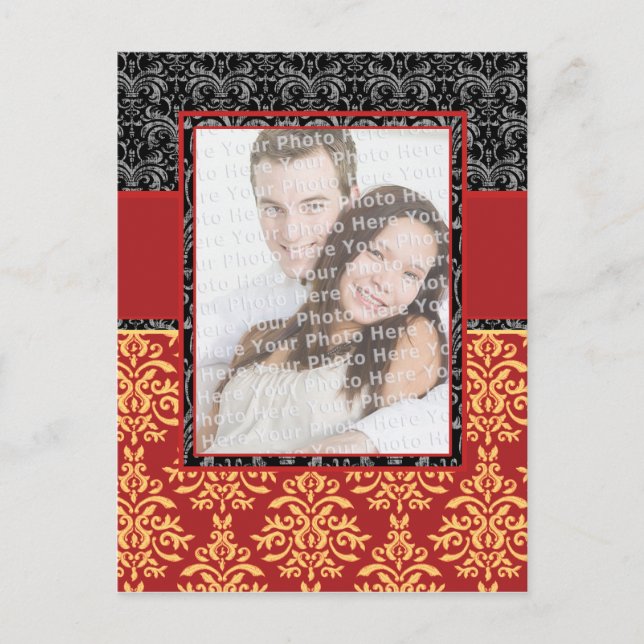 Elegant Rich Red Damask individuell anpassbare Pos Postkarte (Vorderseite)