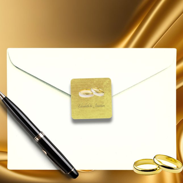 Elegant Rings Simple Wedding Quadratischer Aufkleber (Von Creator hochgeladen)