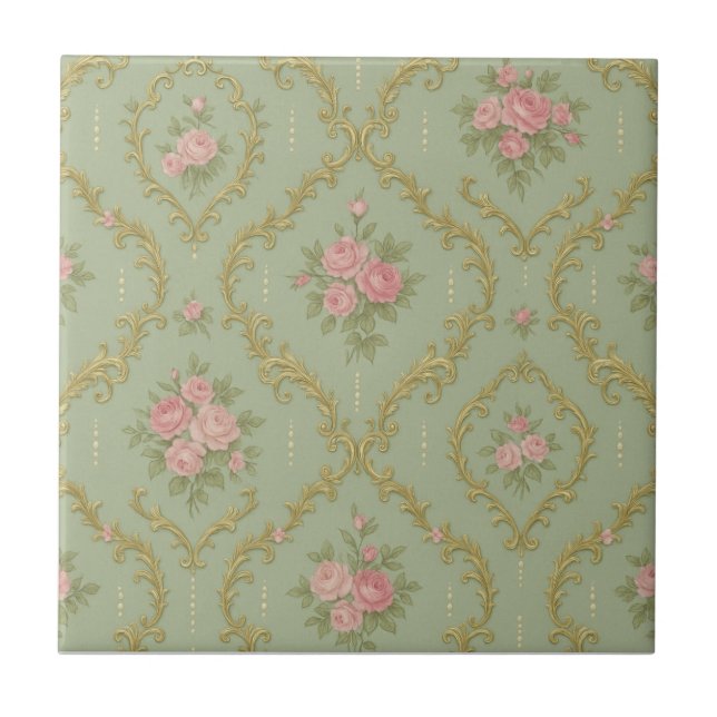 Elegant Rococo Floral Pattern in Soft Pastels Fliese (Vorderseite)