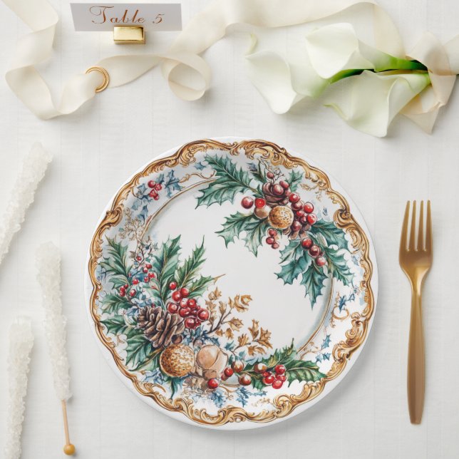 Elegant Rococo Foliage Holiday Dining  Pappteller (Hochzeit)