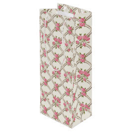 Elegant Rococo Revival Pink Floral & Beige Lattice Geschenktüte Für Weinflaschen