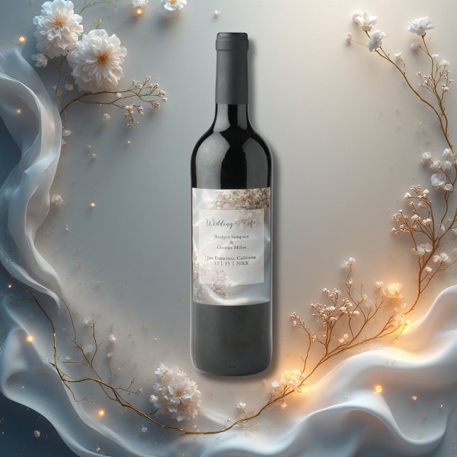 Elegant romantic babys breath floral wedding weinetikett (Von Creator hochgeladen)