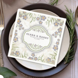 Elegant romantic calligraphy retro floral wedding serviette