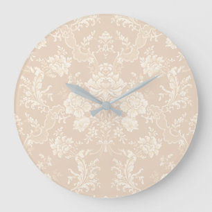 Elegant Romantic Chic Floral Damask-Cream Große Wanduhr