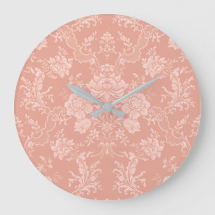 Elegant Romantic Chic Floral Damask-Peach Große Wanduhr