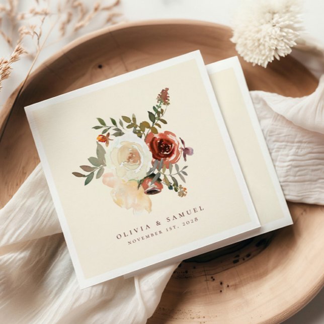 Elegant Romantic Fall Floral Red Wedding Serviette (Von Creator hochgeladen)