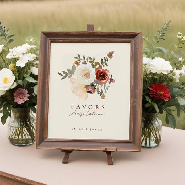 Elegant Romantic Fall Floral Wedding Favors Sign Fotodruck (Von Creator hochgeladen)