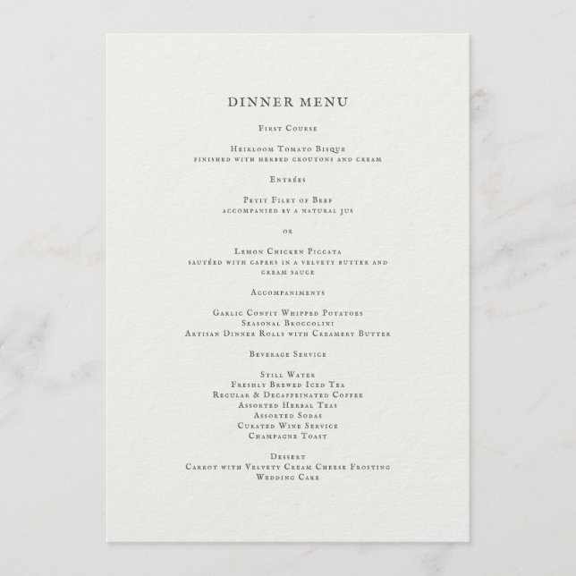 Elegant Romantic Floral Dinner Menu Menükarte (Vorderseite)