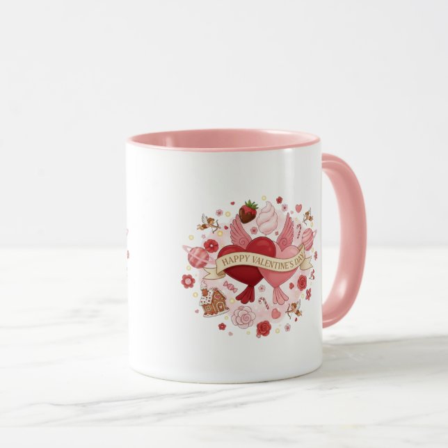 Elegant Romantic Floral Heart Coffee Mug Tasse (VorderseiteRechts)