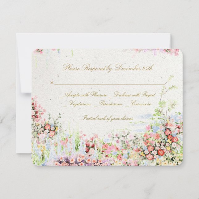 elegant romantic florals river chateau wedding RSVP karte (Vorderseite)