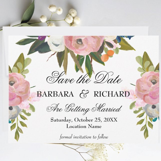 Elegant Romantic Handpainted Floral Wedding Save The Date (Von Creator hochgeladen)
