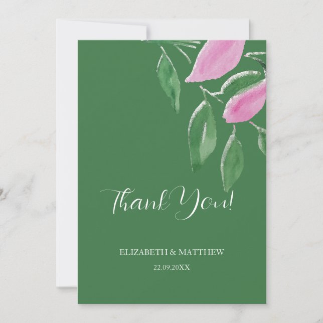 Elegant Romantic Pink Wildflowers Watercolor Art Dankeskarte (Vorderseite)