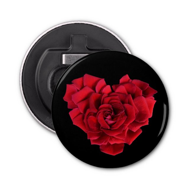 Elegant Romantic Red Rose Heart Black Flaschenöffner (Vorderseite)
