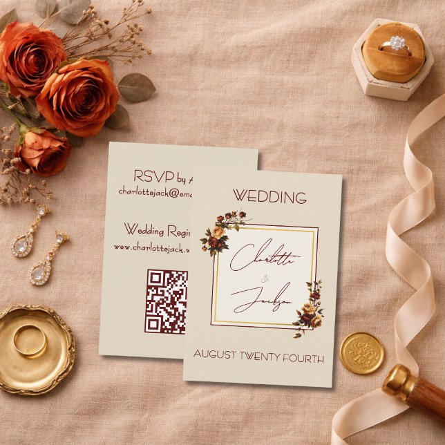 Elegant Romantic Rusty Rose Autumn Wedding Begleitkarte (Von Creator hochgeladen)