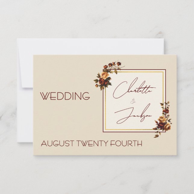 Elegant Romantic Rusty Rose Autumn Wedding RSVP Karte (Vorderseite)