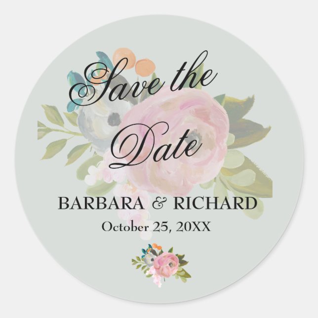 Elegant Romantic Save the Date Envelope Seal Runder Aufkleber (Vorderseite)