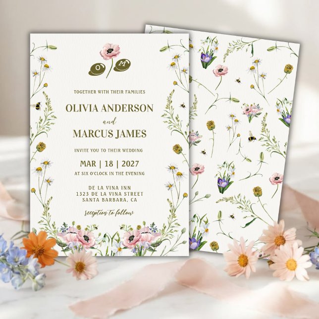 Elegant Romantic Spring Wildflower Wedding Einladung (Von Creator hochgeladen)