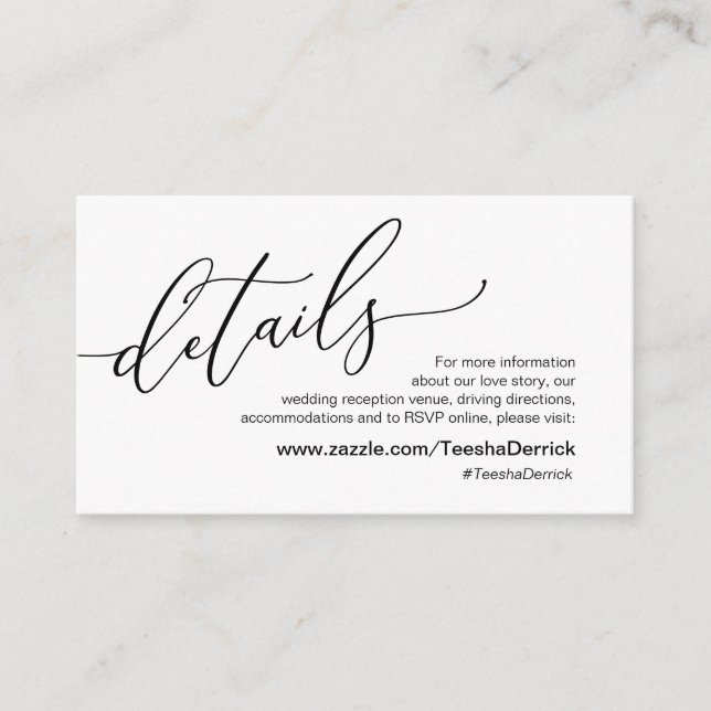 Elegant romantisch, schwarz, unsere Hochzeitsdetai Begleitkarte (Vorderseite)