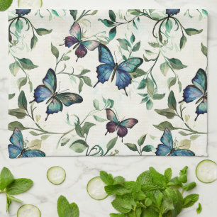 Elegant romantische blaue Schmetterlinge Brautpart Geschirrtuch