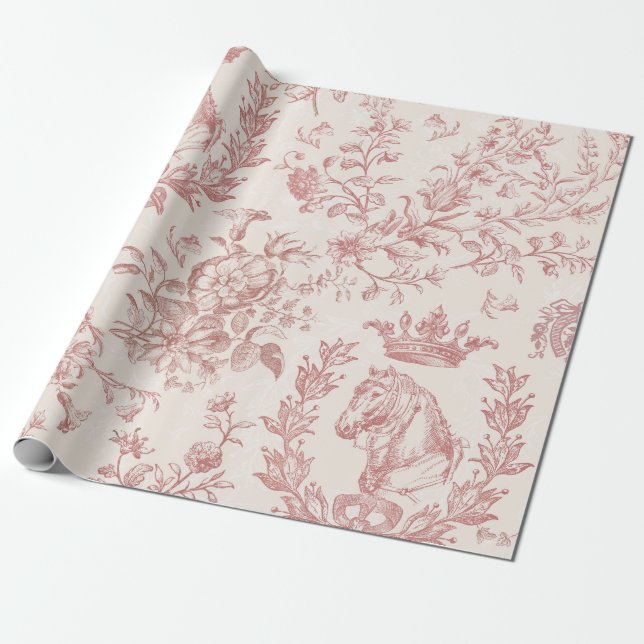 Elegant Rosa Beige Reittier Toile Geschenkpapier (Ungerollt)