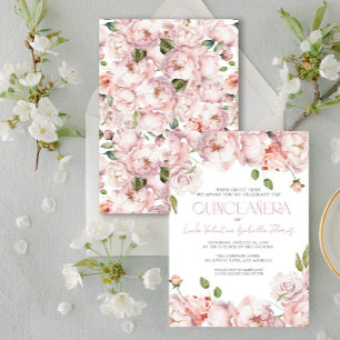 Elegant Rosa Blumenbraun Quinceanera Einladung