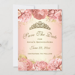 Elegant Rosa Blumenbraun Quinceanera Save The Date