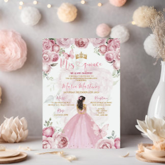 Elegant Rosa Blumenprinzessin Butterfly Mis Quince Einladung
