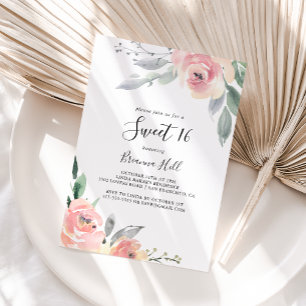 Elegant Rosa Blush Bloral Sweet 16 Geburtstagspart Einladung
