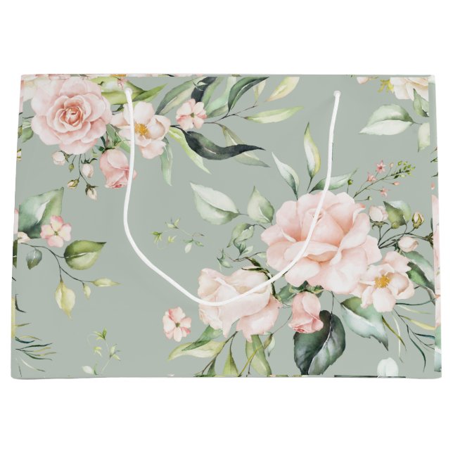 Elegant Rosa Blush Eukalyptus Sage Green Wedding Große Geschenktüte (Vorderseite)
