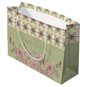 Elegant rosa Blüte mit Grün Große Geschenktüte