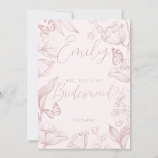 Elegant rosa Blüte wird meine Brautjungfrau sein Einladung