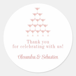 Elegant Rosa Champagne Tower Script Wedding Runder Aufkleber