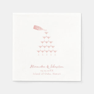 Elegant Rosa Champagne Tower Script Wedding Serviette
