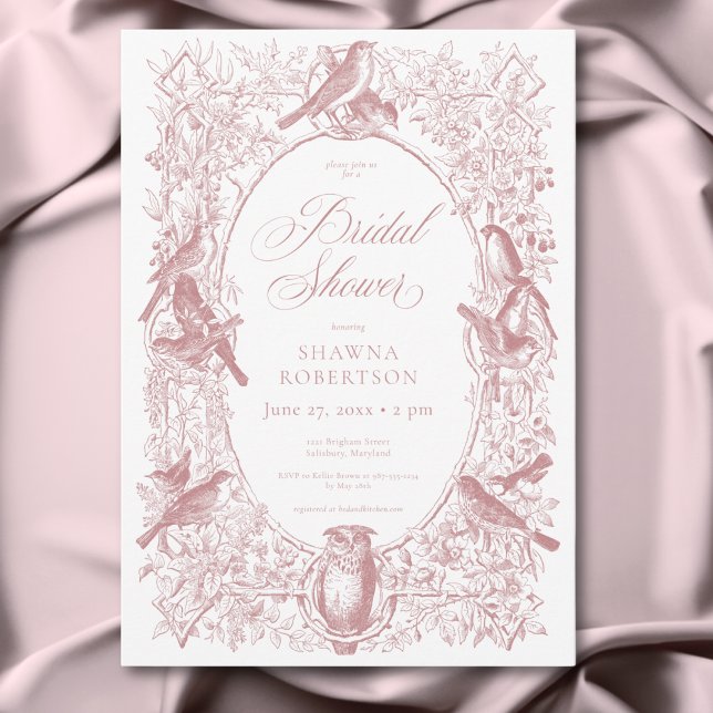 Elegant Rosa Chinoiserie Natur & Vögel Dusche Einladung (Elegant Pink Chinoiserie Nature & Birds Shower Invitation)