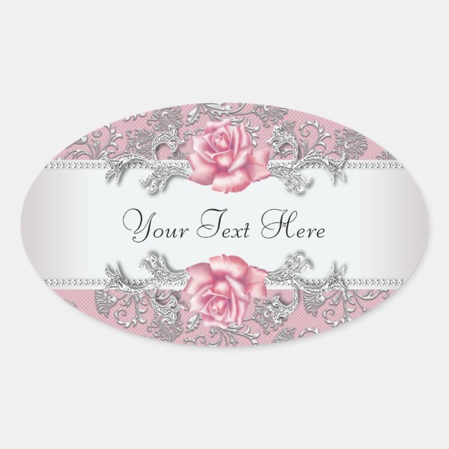 Elegant Rosa Damask Rosa Sticker (Vorderseite)