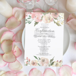 Elegant rosa Elfenbeinblume Religiöse Bestätigung Einladung