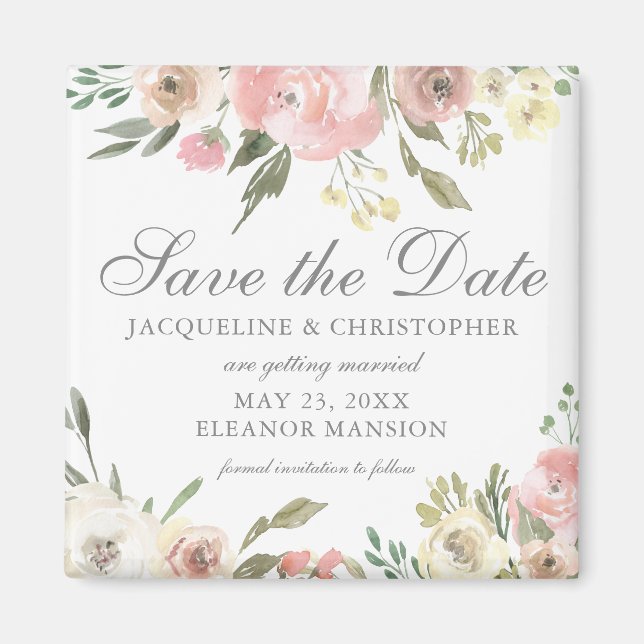 Elegant Rosa Elfenbeinblüte Save the Date Magnet (Vorne)