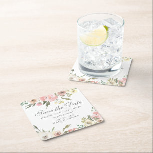 Elegant Rosa Elfenbeinblüte Save the Date Rechteckiger Pappuntersetzer