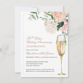 Elegant rosa Flora 50. Hochzeitstag Einladung