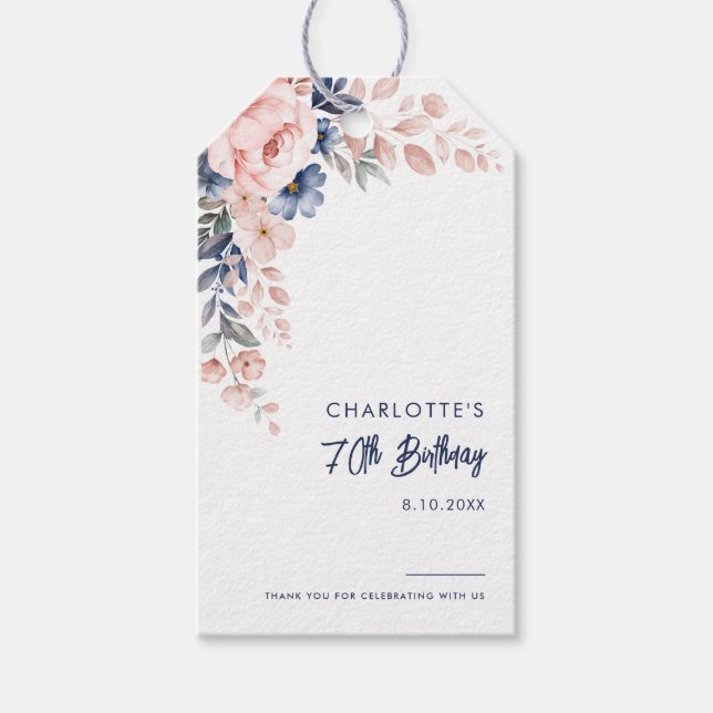 Elegant Rosa Flora 70. Geburtstag Custom Geschenkanhänger (Vorderseite)