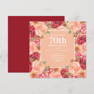 Elegant Rosa Flora 70. Geburtstagsparty Frauen Einladung