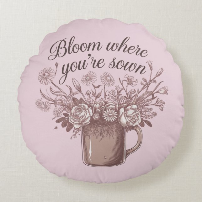 Elegant Rosa Floral Rundes Kissen (Vorderseite)