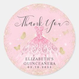 Elegant Rosa Gold Gown Quinceañera Vielen Dank Runder Aufkleber