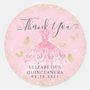 Elegant Rosa Gold Gown Quinceañera Vielen Dank Runder Aufkleber