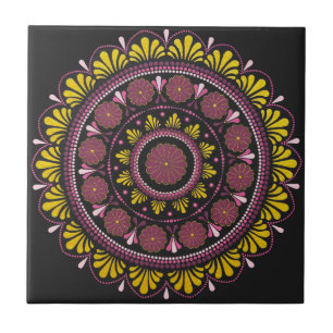 Elegant Rosa Gold Mandala, Boho Zen Dot Art Blume Fliese