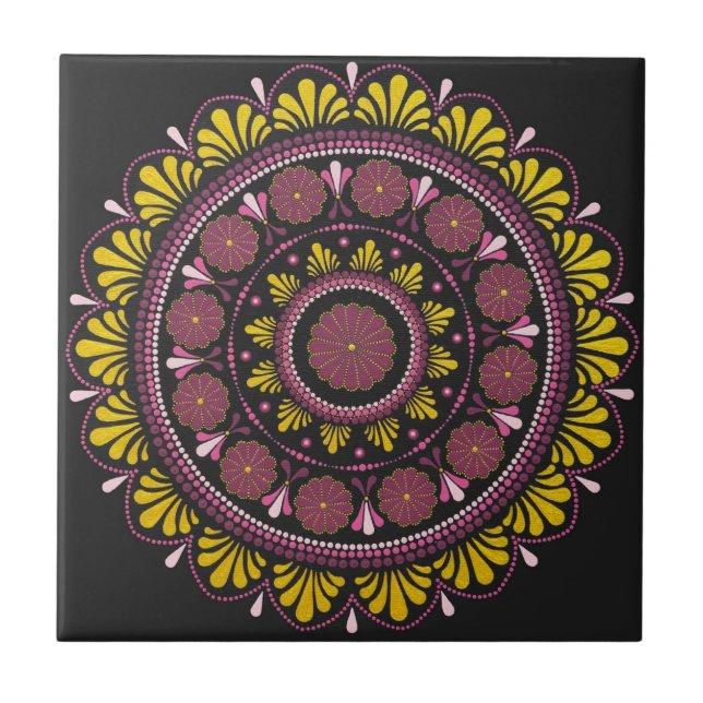 Elegant Rosa Gold Mandala, Boho Zen Dot Art Blume Fliese (Vorderseite)
