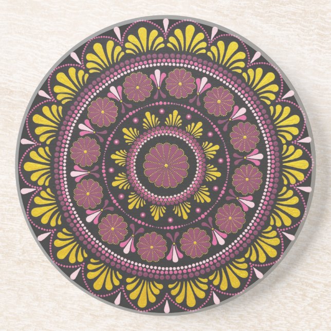 Elegant Rosa Gold Mandala, Boho Zen Dot Art Blume Getränkeuntersetzer (Vorne)
