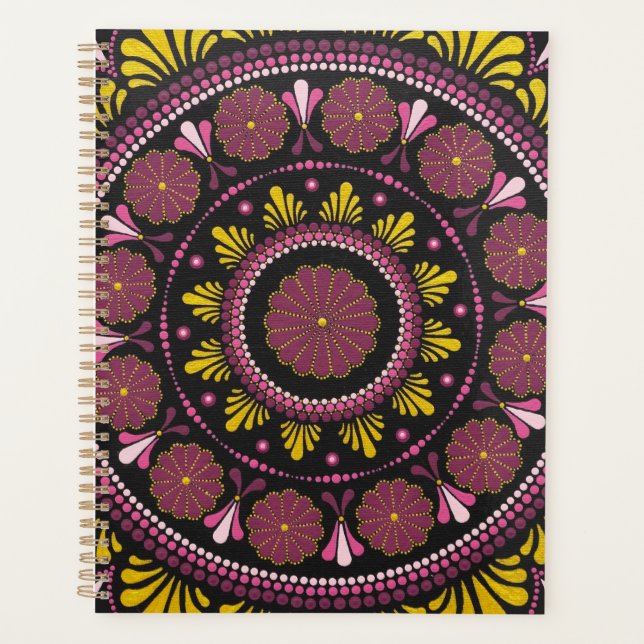 Elegant Rosa Gold Mandala, Boho Zen Dot Art Blume Planer (Vorderseite)