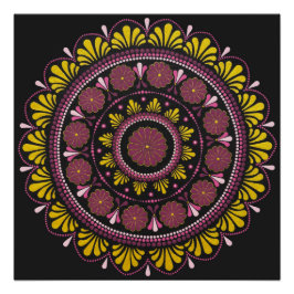 Elegant Rosa Gold Mandala, Boho Zen Dot Art Blume Poster