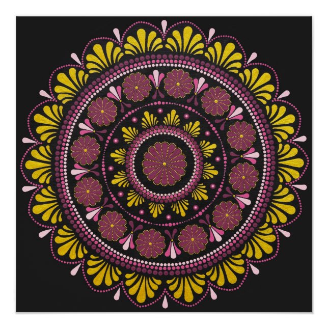 Elegant Rosa Gold Mandala, Boho Zen Dot Art Blume Poster (Vorderseite)